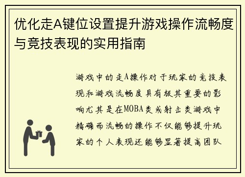 优化走A键位设置提升游戏操作流畅度与竞技表现的实用指南