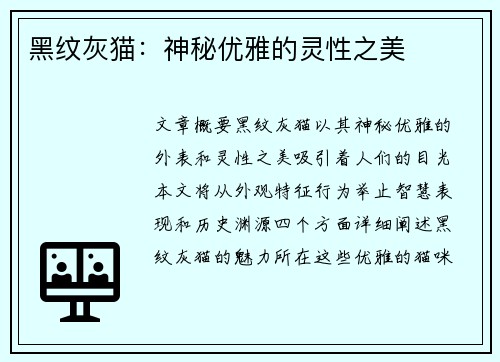 黑纹灰猫：神秘优雅的灵性之美